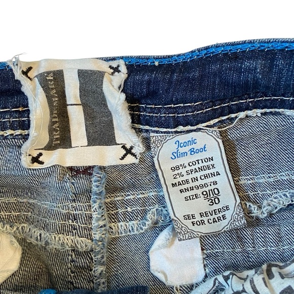 TRADEMARK H Bootcut Jeans Pocket Flaps Blue Embellishments Size 9/10 - Picture 6 of 14